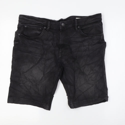 Marks and Spencer Mens Black Cotton Bermuda Shorts Size 34 in L10 in Regular Zip