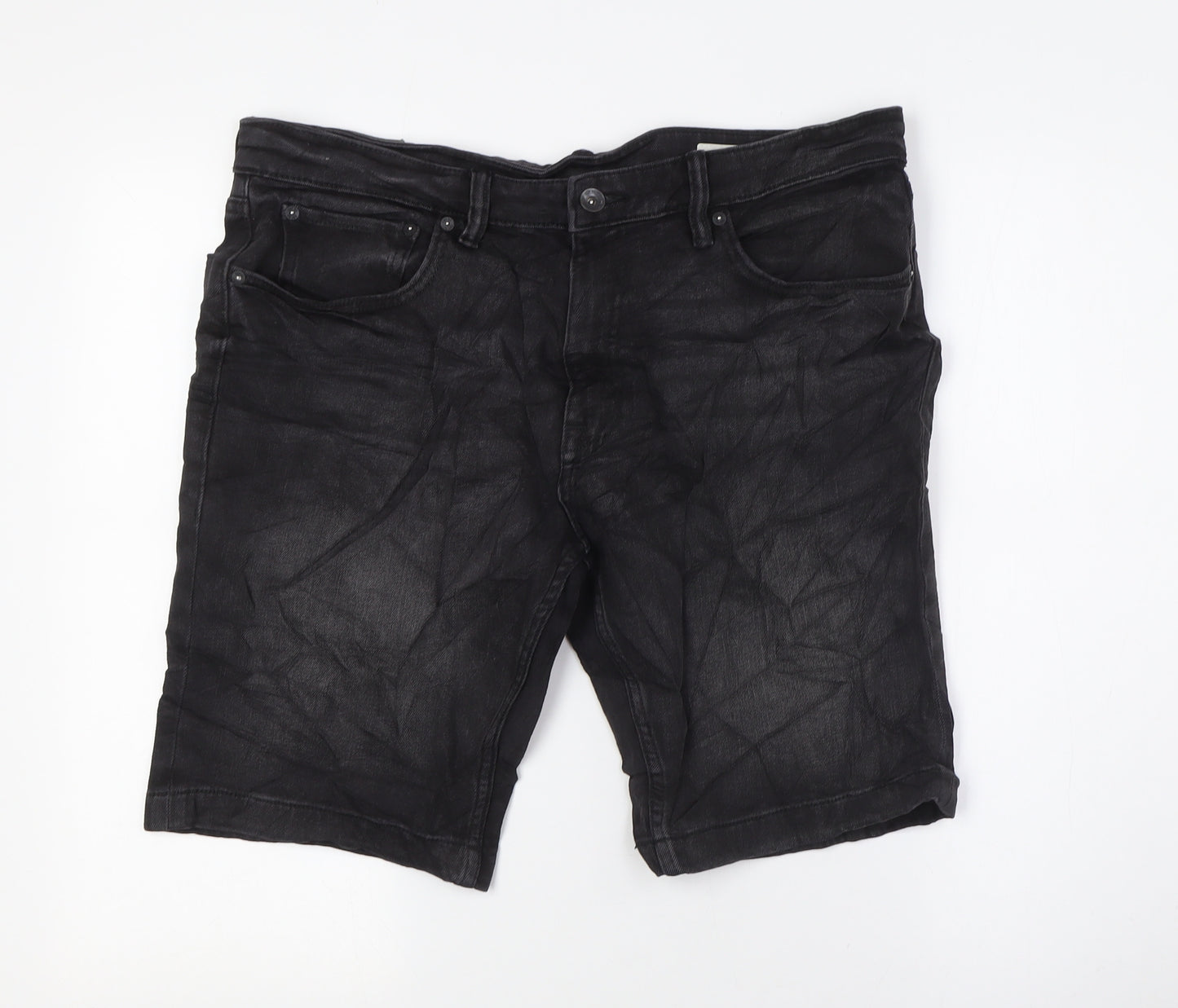 Marks and Spencer Mens Black Cotton Bermuda Shorts Size 34 in L10 in Regular Zip