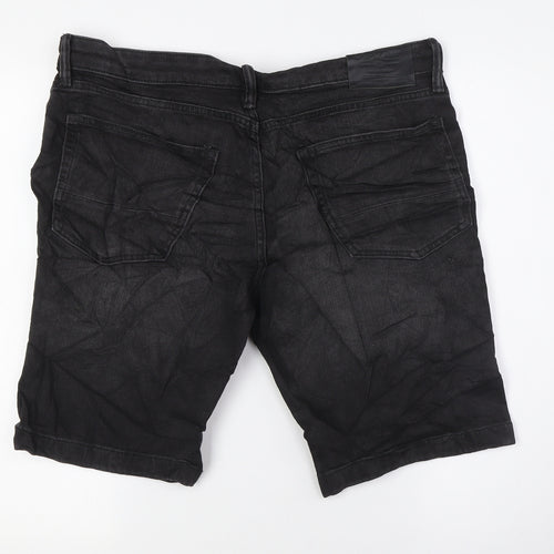 Marks and Spencer Mens Black Cotton Bermuda Shorts Size 34 in L10 in Regular Zip