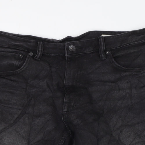 Marks and Spencer Mens Black Cotton Bermuda Shorts Size 34 in L10 in Regular Zip