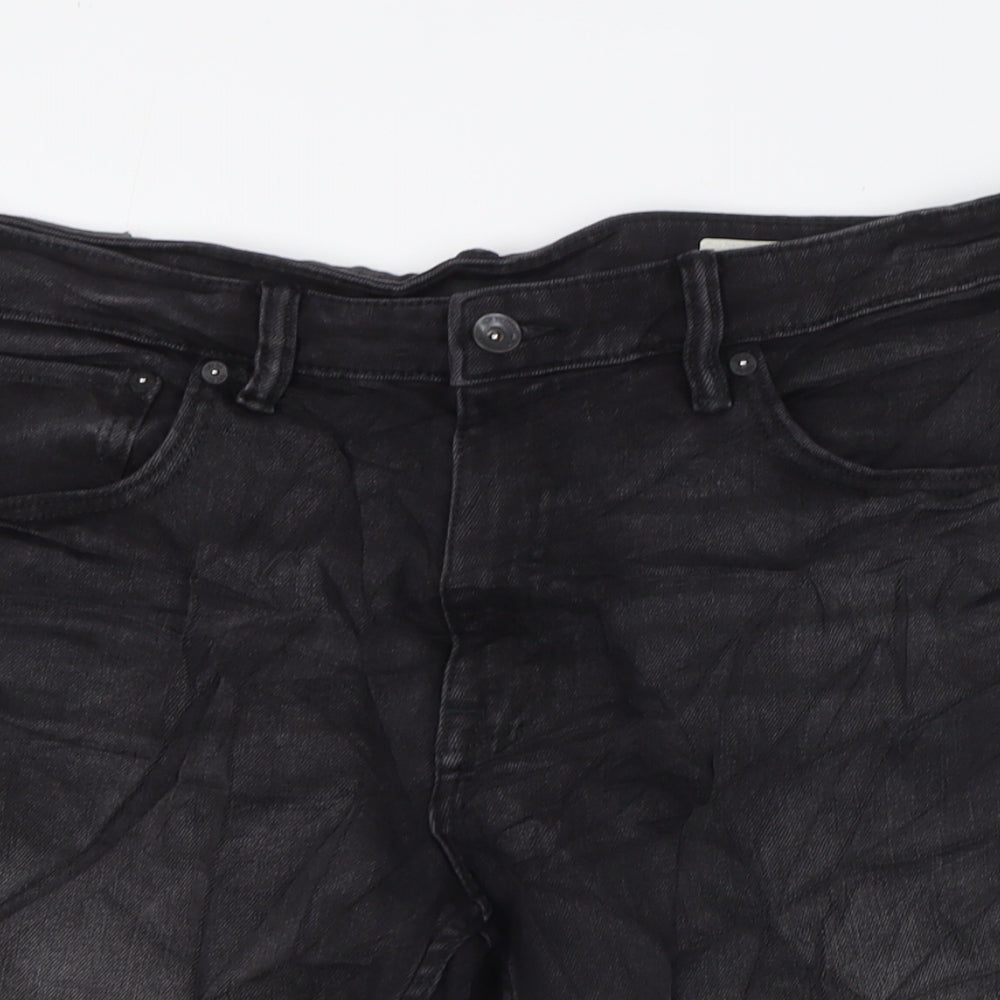 Marks and Spencer Mens Black Cotton Bermuda Shorts Size 34 in L10 in Regular Zip