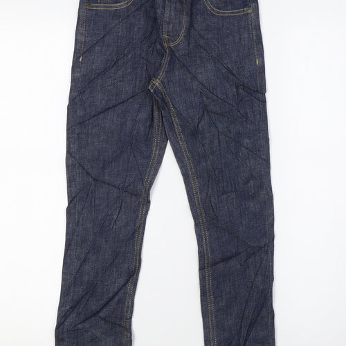 Marks and Spencer Girls Blue Cotton Straight Jeans Size 5-6 Years L22 in Regular Zip