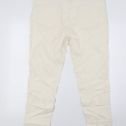 Marks and Spencer Womens Ivory Cotton Straight Jeans Size 14 L27 in Regular Zip