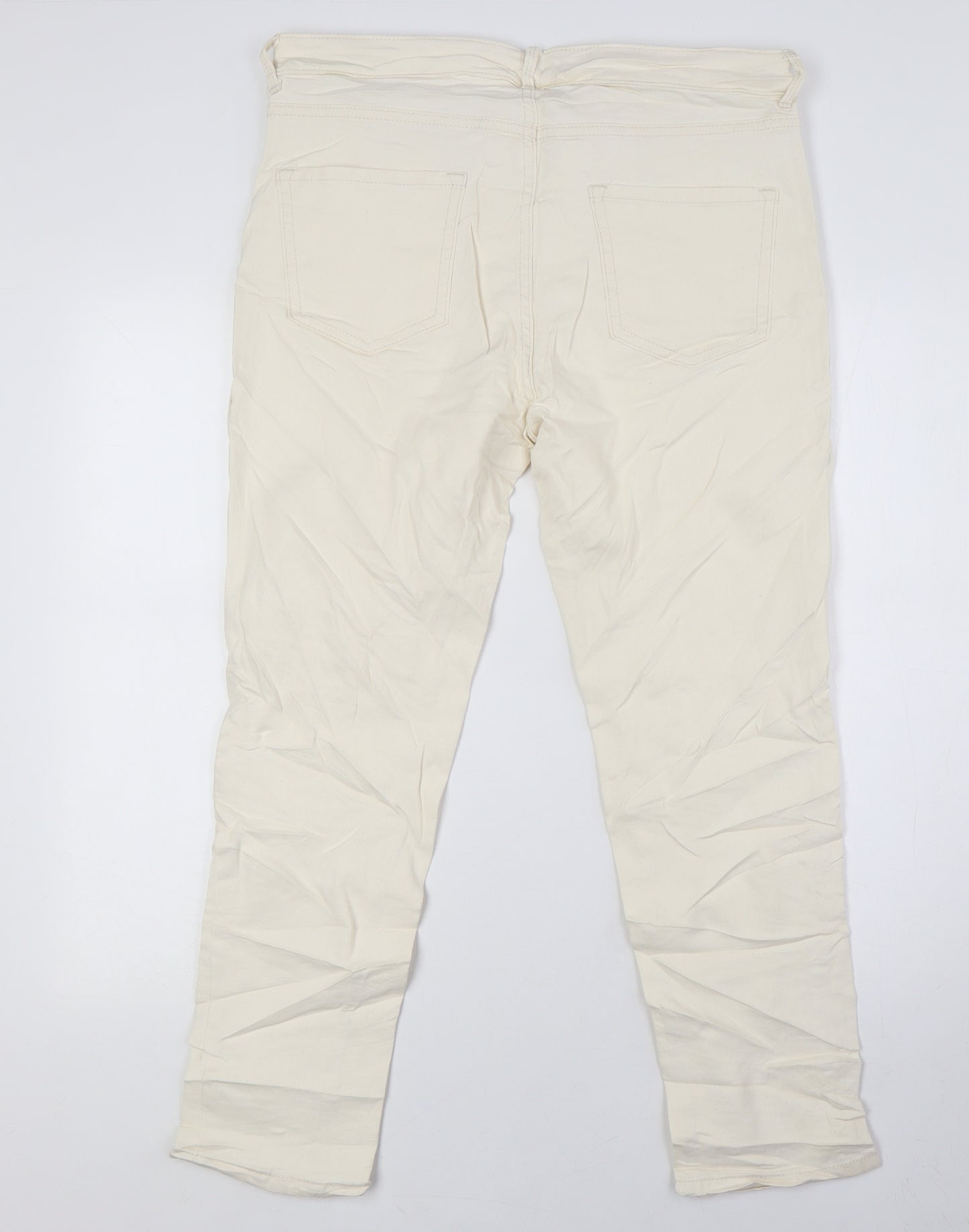Marks and Spencer Womens Ivory Cotton Straight Jeans Size 14 L27 in Regular Zip