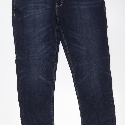 Marks and Spencer Mens Blue Cotton Straight Jeans Size 36 in L33 in Slim Zip