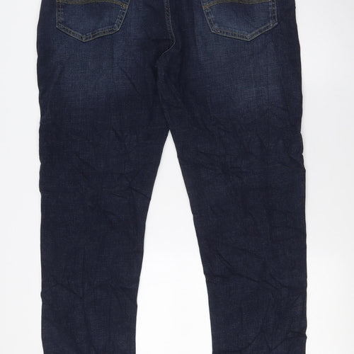 Marks and Spencer Mens Blue Cotton Straight Jeans Size 36 in L33 in Slim Zip