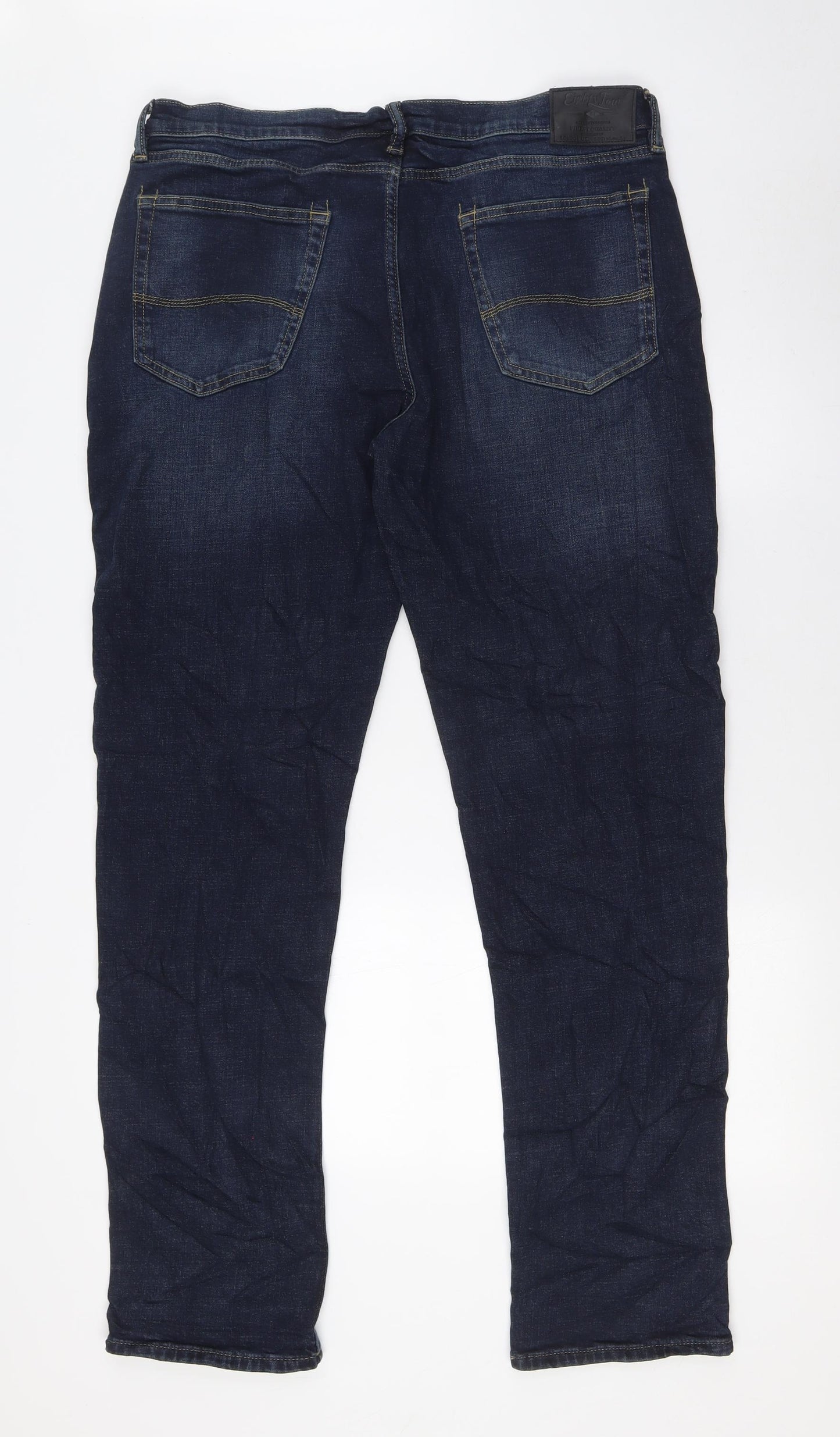 Marks and Spencer Mens Blue Cotton Straight Jeans Size 36 in L33 in Slim Zip