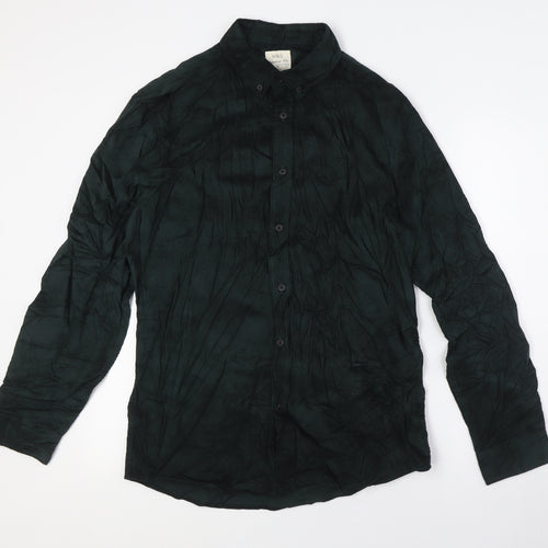 Marks and Spencer Mens Green Cotton Button-Up Size M Collared Button