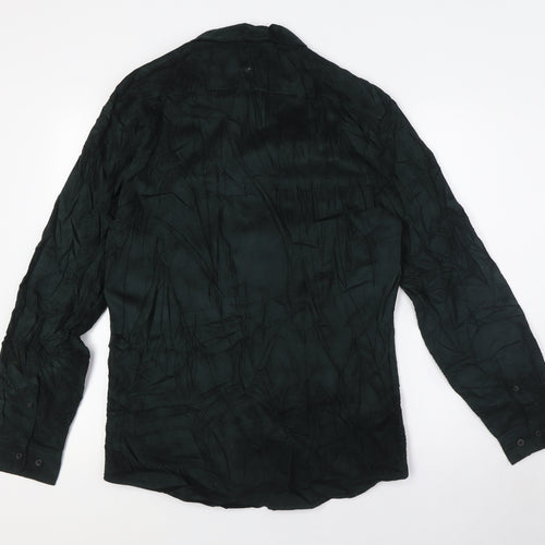 Marks and Spencer Mens Green Cotton Button-Up Size M Collared Button