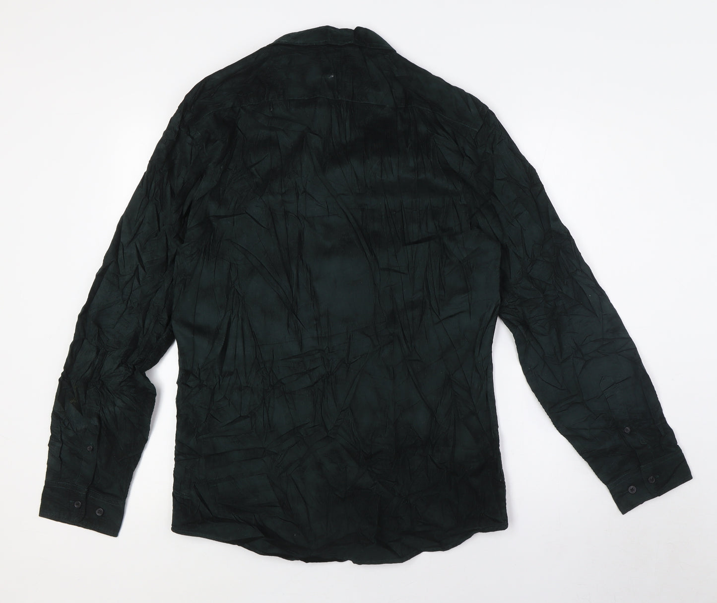Marks and Spencer Mens Green Cotton Button-Up Size M Collared Button