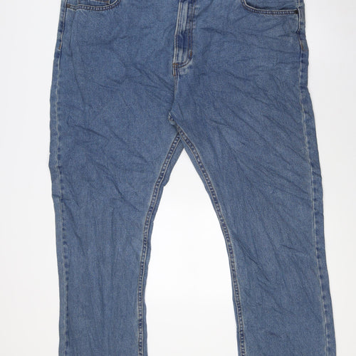 Marks and Spencer Mens Blue Cotton Straight Jeans Size 44 in L30 in Regular Zip