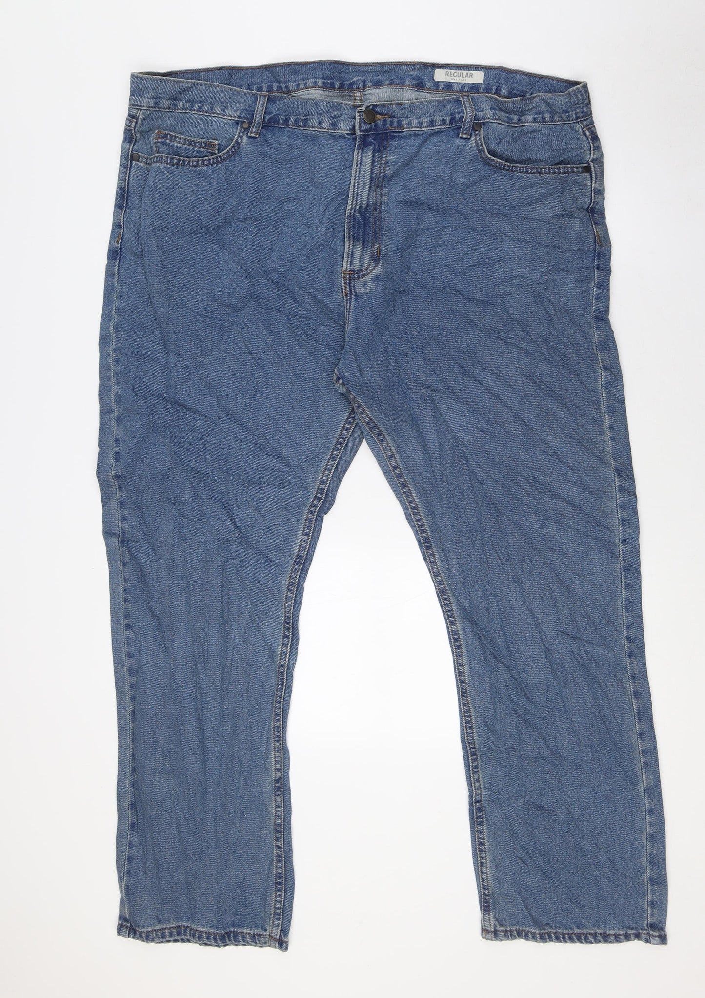 Marks and Spencer Mens Blue Cotton Straight Jeans Size 44 in L30 in Regular Zip