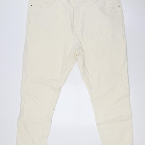 Marks and Spencer Womens Ivory Cotton Straight Jeans Size 20 L29 in Slim Zip