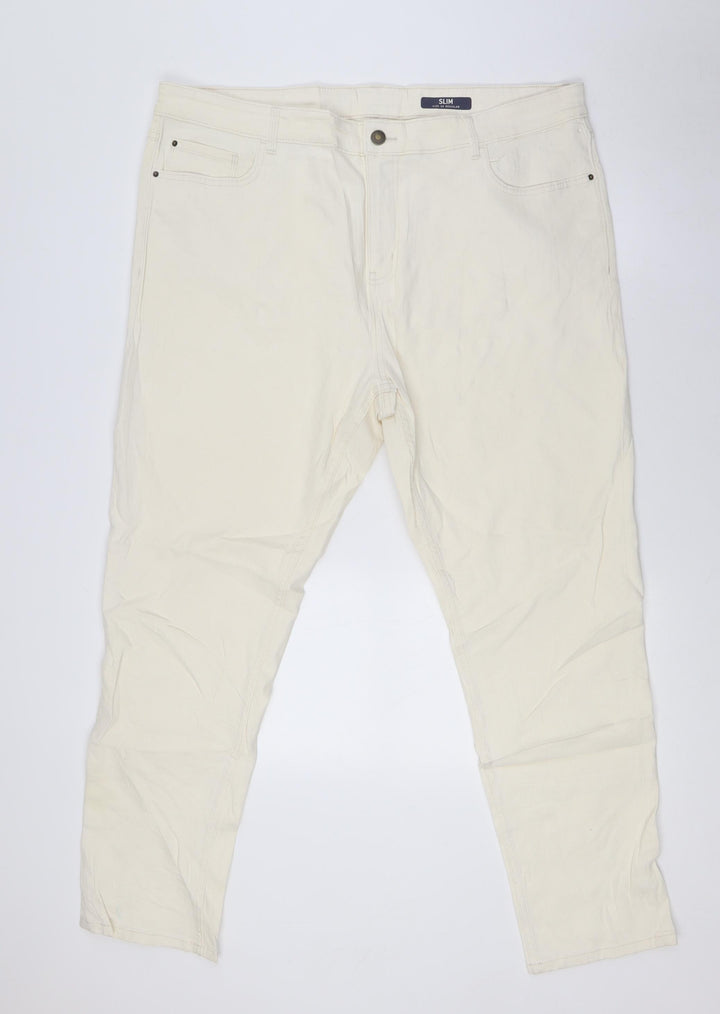 Marks and Spencer Womens Ivory Cotton Straight Jeans Size 20 L29 in Slim Zip