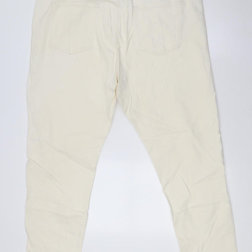 Marks and Spencer Womens Ivory Cotton Straight Jeans Size 20 L29 in Slim Zip