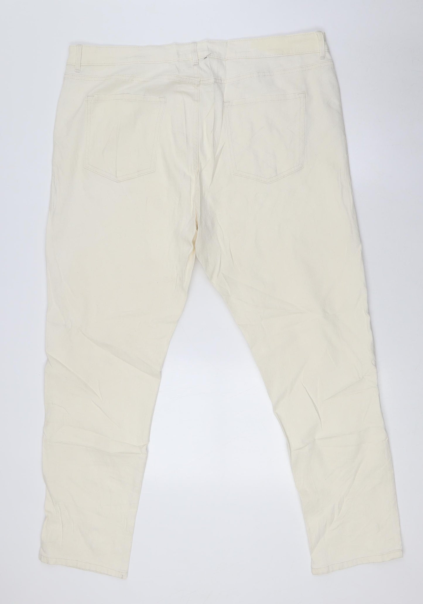 Marks and Spencer Womens Ivory Cotton Straight Jeans Size 20 L29 in Slim Zip