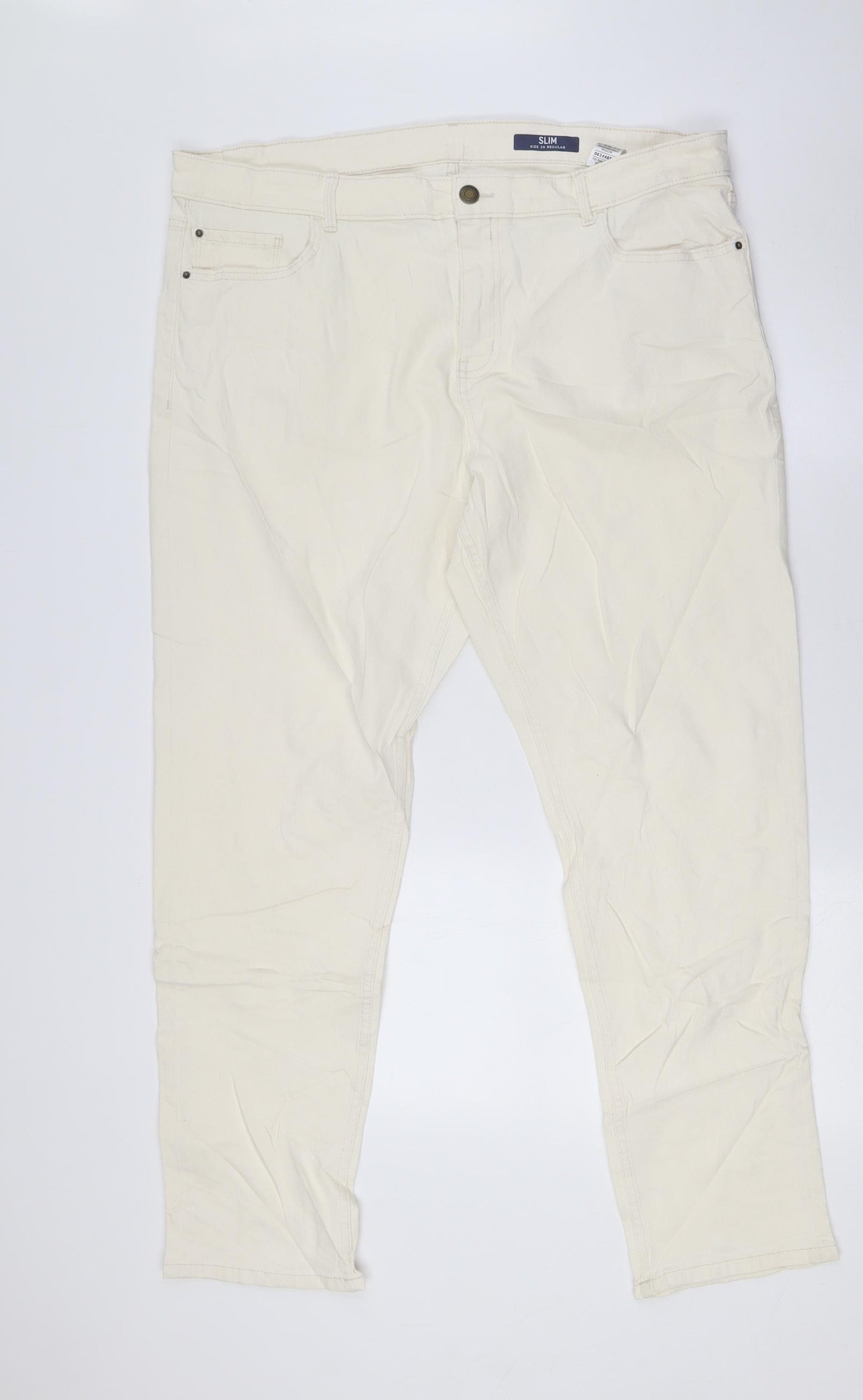 Marks and Spencer Womens Ivory Cotton Straight Jeans Size 20 L29 in Slim Zip