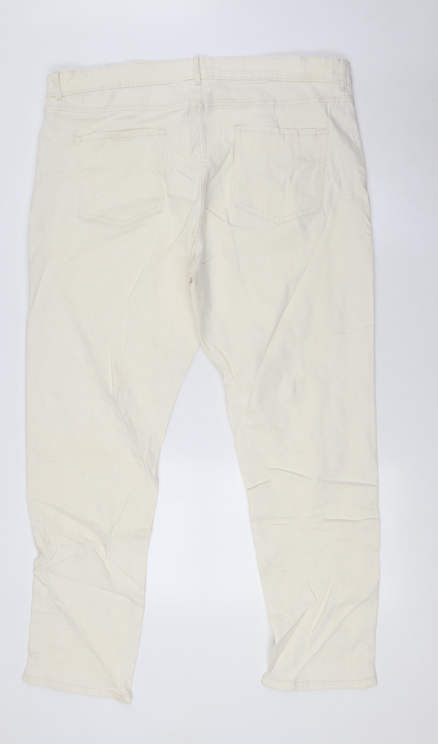 Marks and Spencer Womens Ivory Cotton Straight Jeans Size 20 L29 in Slim Zip