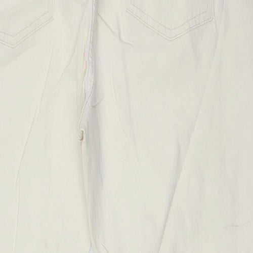 Marks and Spencer Womens Ivory Cotton Straight Jeans Size 20 L29 in Slim Zip