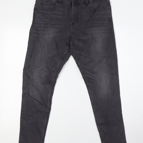 Marks and Spencer Womens Grey Cotton Skinny Jeans Size 12 L27 in Slim Zip