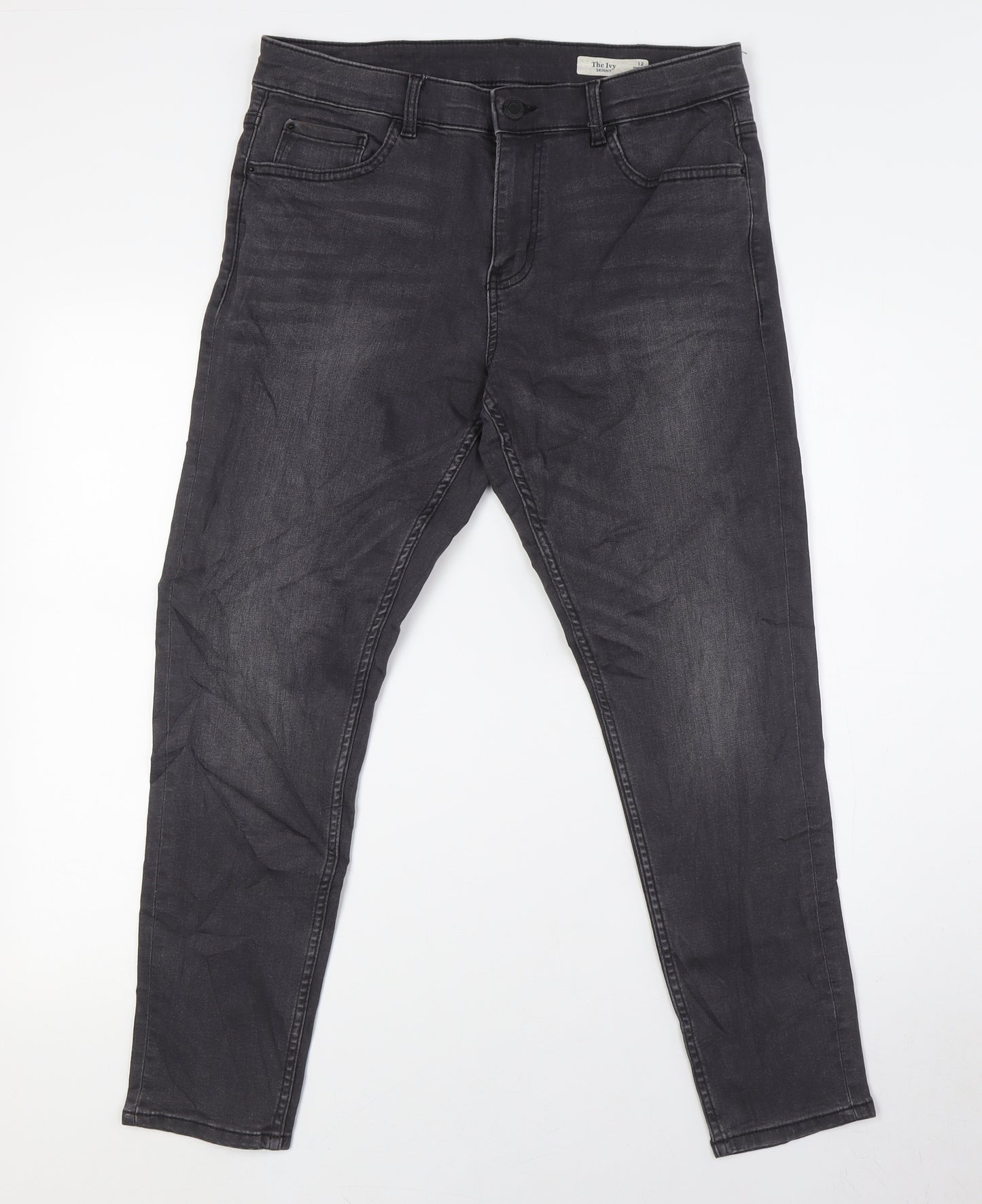 Marks and Spencer Womens Grey Cotton Skinny Jeans Size 12 L27 in Slim Zip