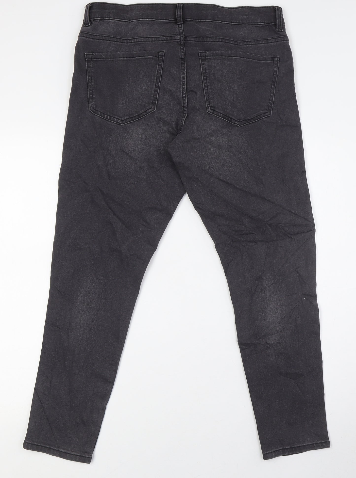 Marks and Spencer Womens Grey Cotton Skinny Jeans Size 12 L27 in Slim Zip