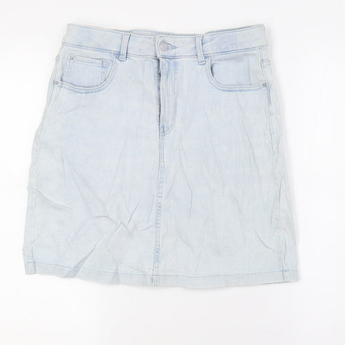 Marks and Spencer Womens Blue Cotton A-Line Skirt Size 10 Zip