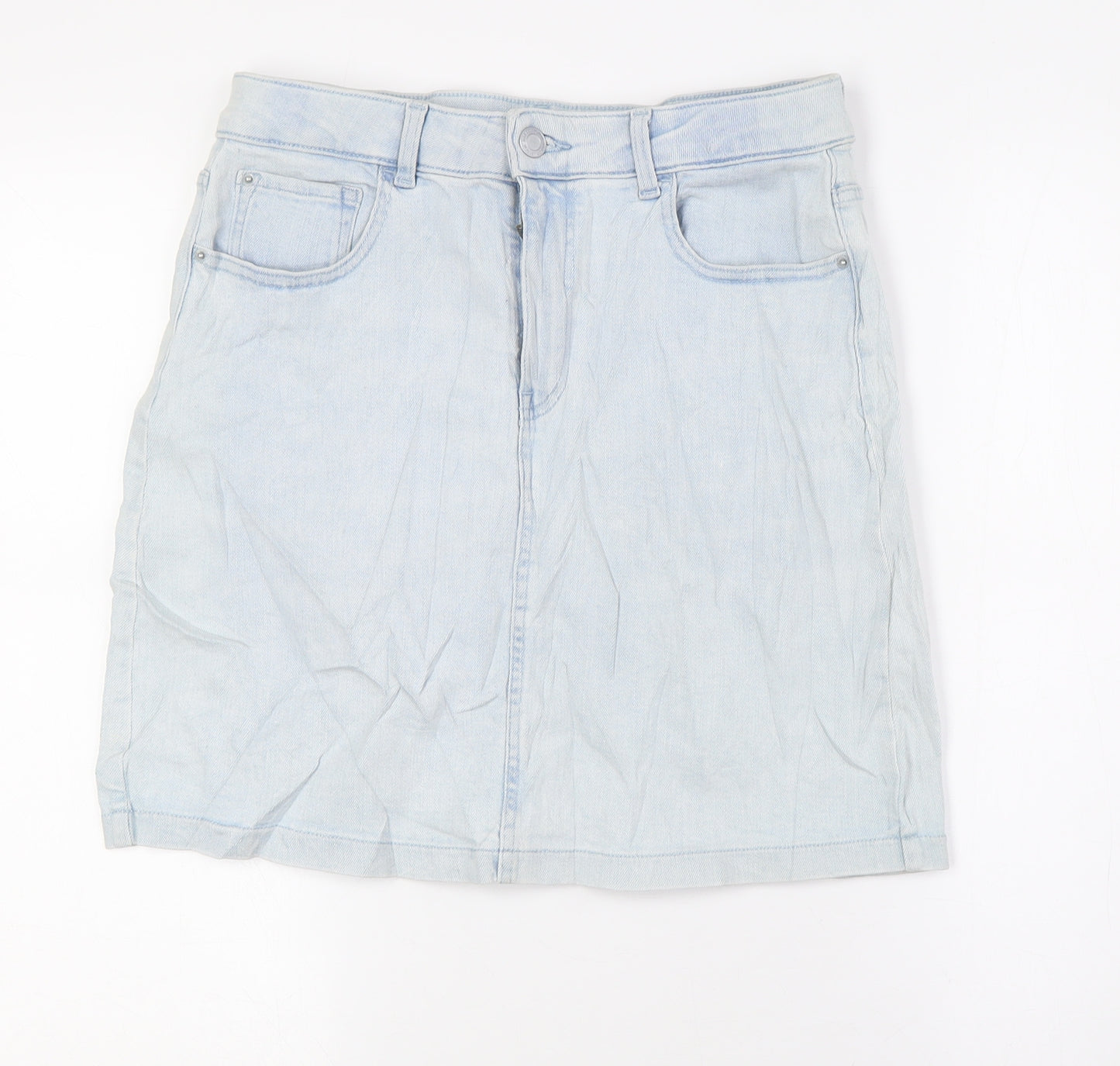 Marks and Spencer Womens Blue Cotton A-Line Skirt Size 10 Zip
