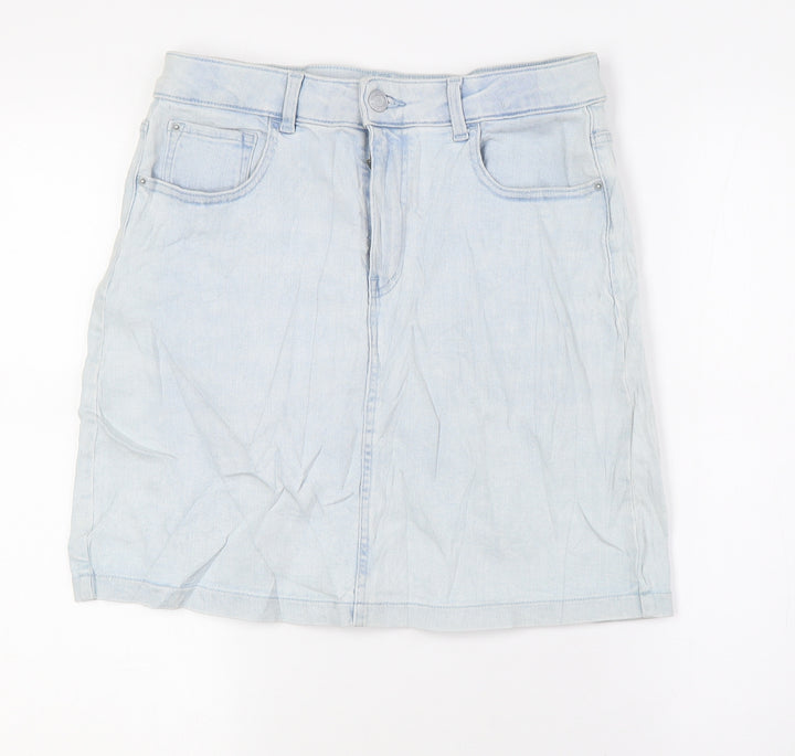 Marks and Spencer Womens Blue Cotton A-Line Skirt Size 10 Zip