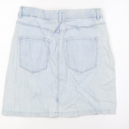 Marks and Spencer Womens Blue Cotton A-Line Skirt Size 10 Zip