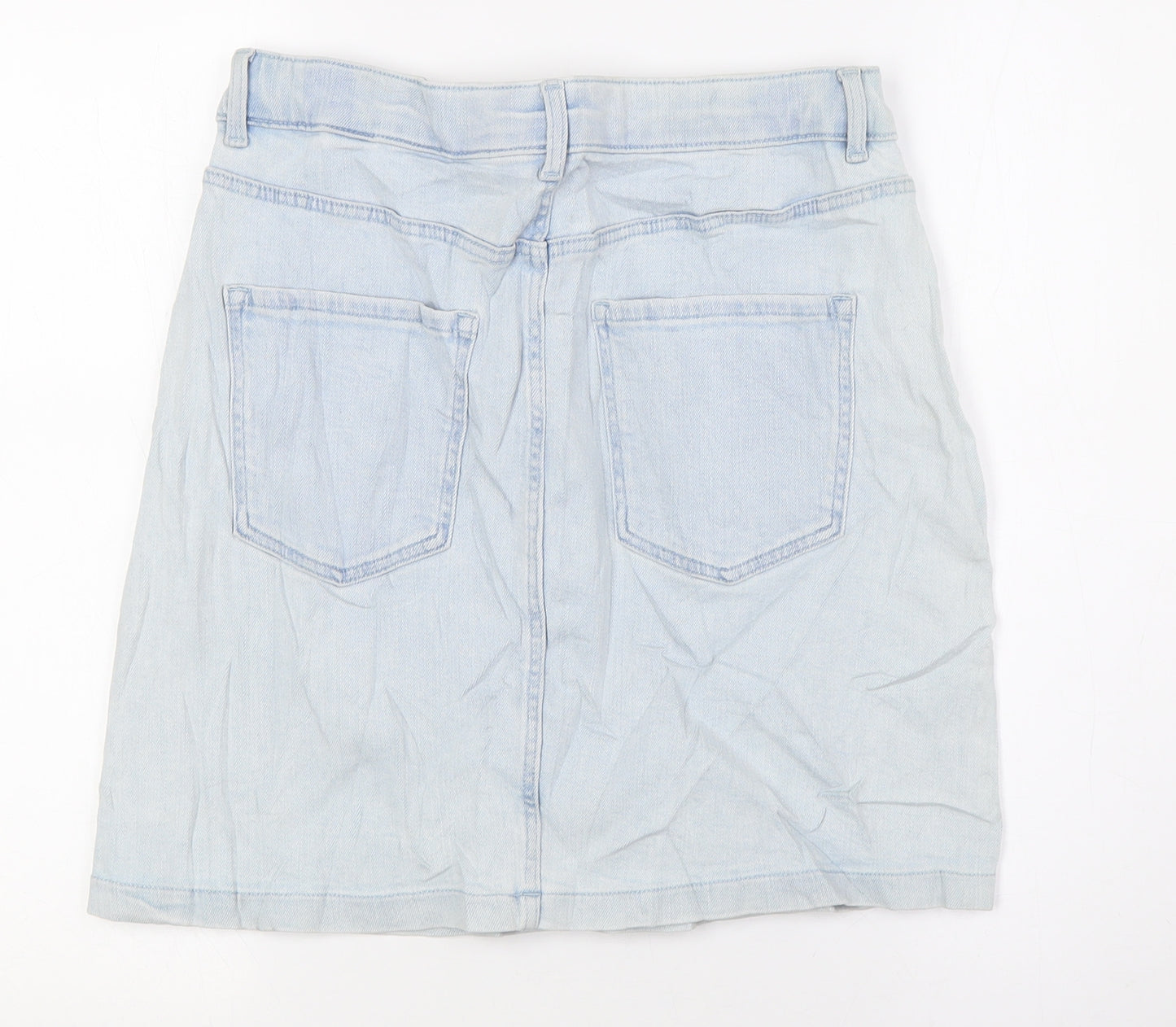 Marks and Spencer Womens Blue Cotton A-Line Skirt Size 10 Zip