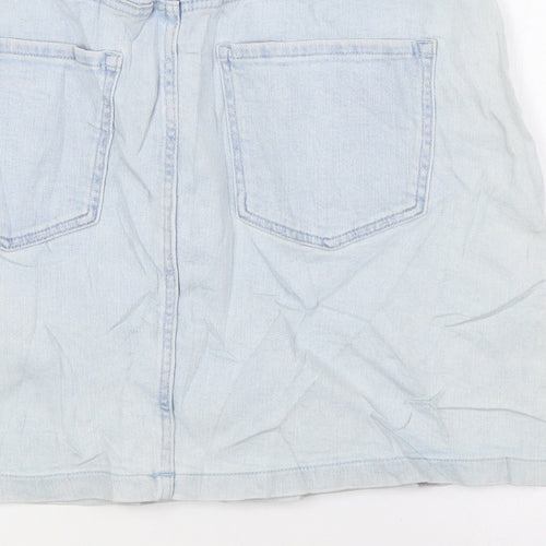 Marks and Spencer Womens Blue Cotton A-Line Skirt Size 10 Zip