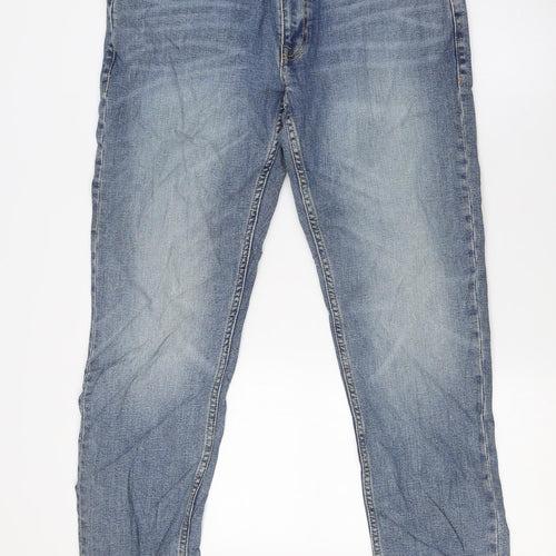 Marks and Spencer Mens Blue Cotton Straight Jeans Size 32 in L31 in Slim Zip