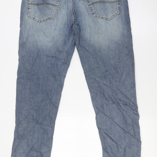 Marks and Spencer Mens Blue Cotton Straight Jeans Size 32 in L31 in Slim Zip