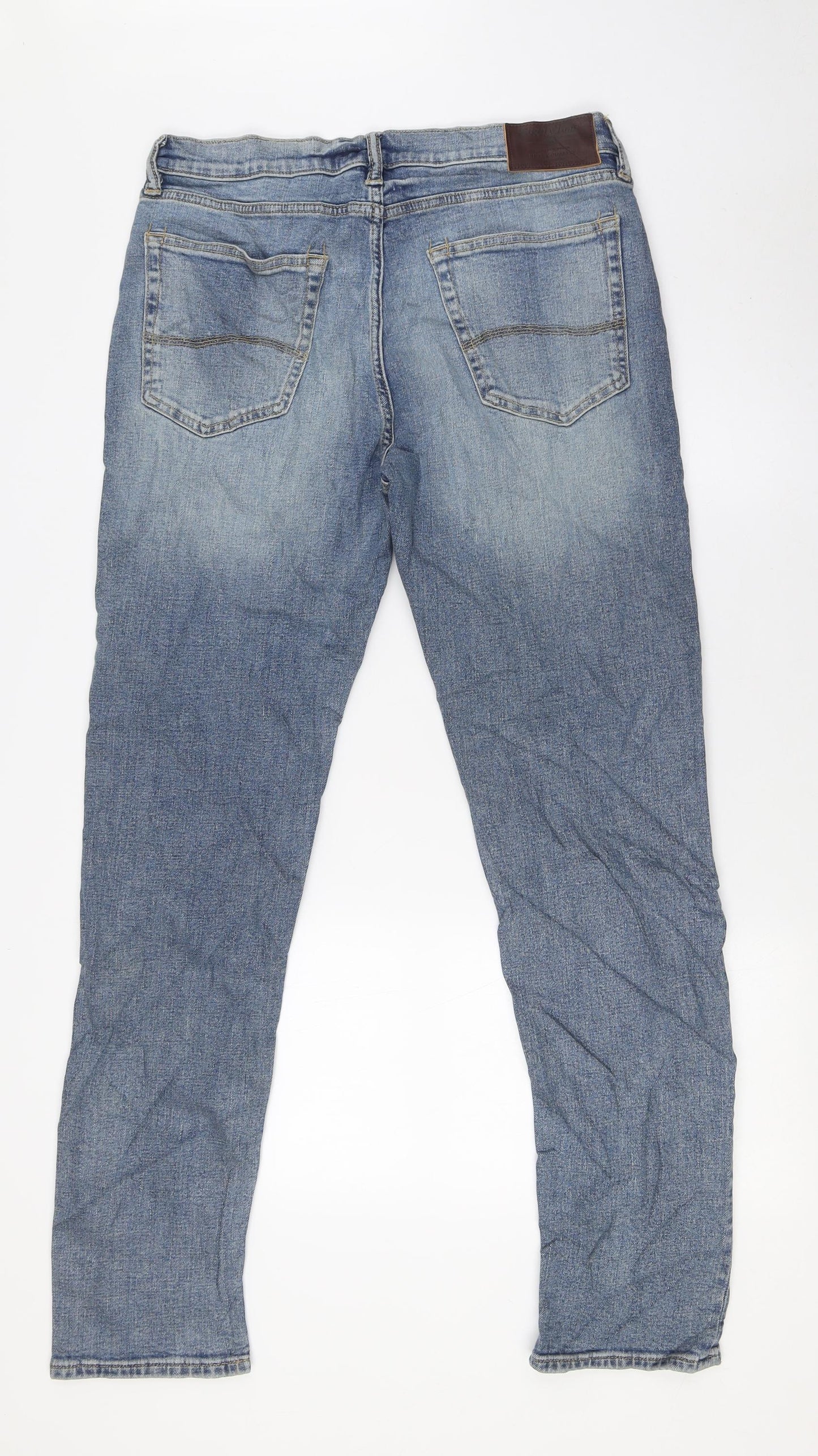 Marks and Spencer Mens Blue Cotton Straight Jeans Size 32 in L31 in Slim Zip