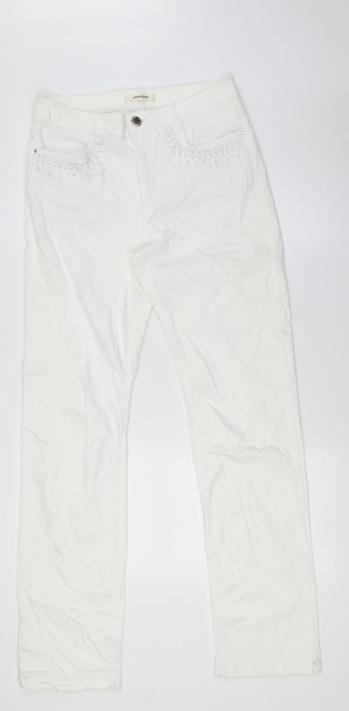 Marks and Spencer Womens White Cotton Skinny Jeans Size 12 L31 in Regular Zip - Embellished Back Pockets