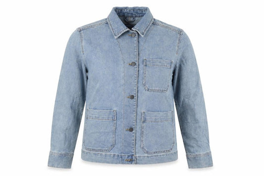 Front view of Marks & Spencer women’s blue jacket, size UK 12, button