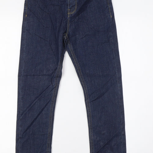 Marks and Spencer Boys Blue Cotton Straight Jeans Size 7-8 Years L23 in Regular Zip