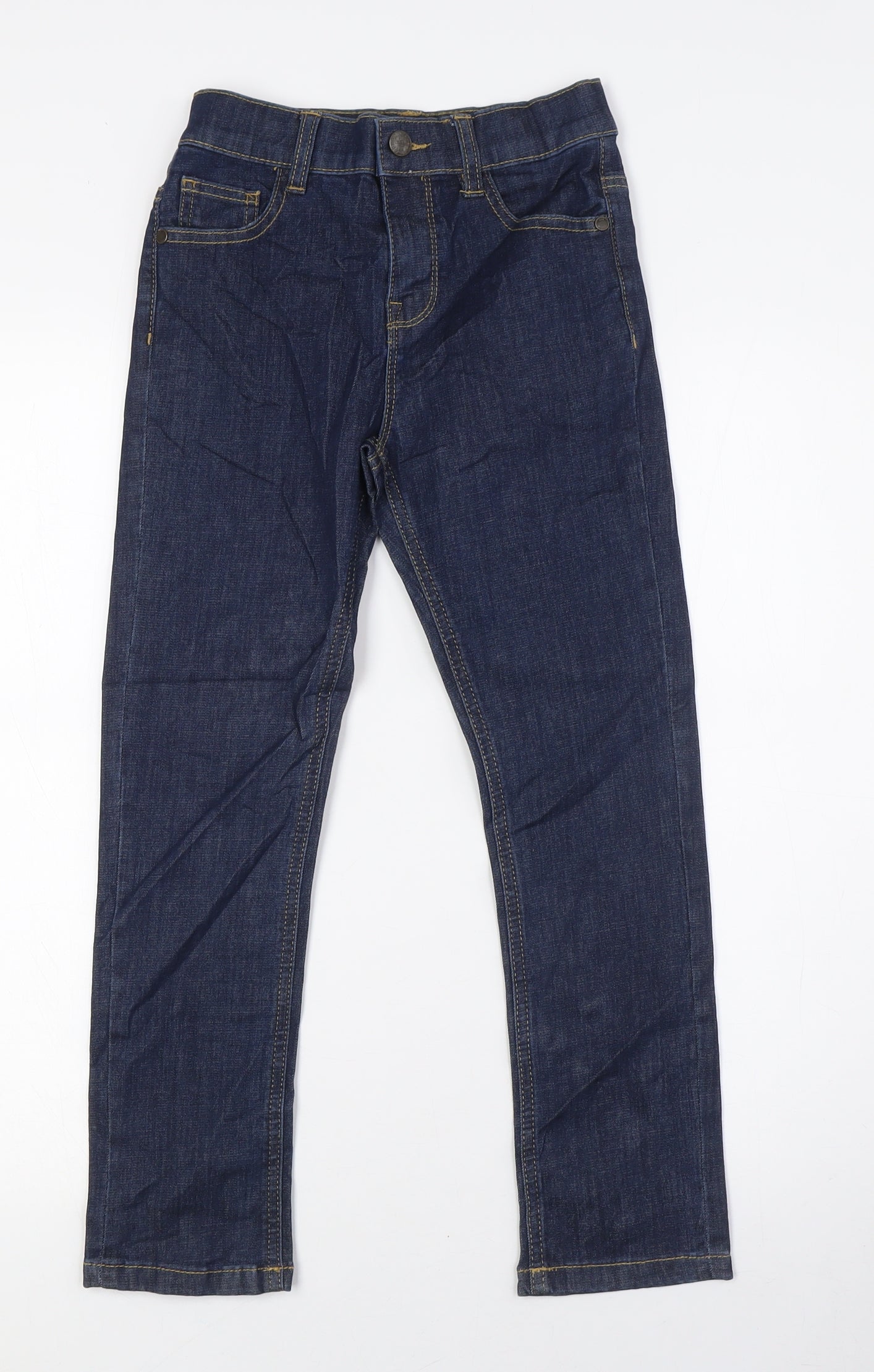 Marks and Spencer Boys Blue Cotton Straight Jeans Size 7-8 Years L23 in Regular Zip