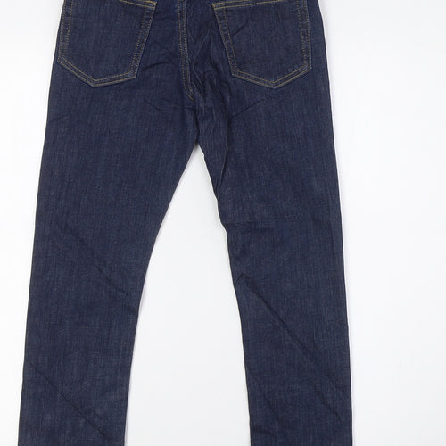 Marks and Spencer Boys Blue Cotton Straight Jeans Size 7-8 Years L23 in Regular Zip