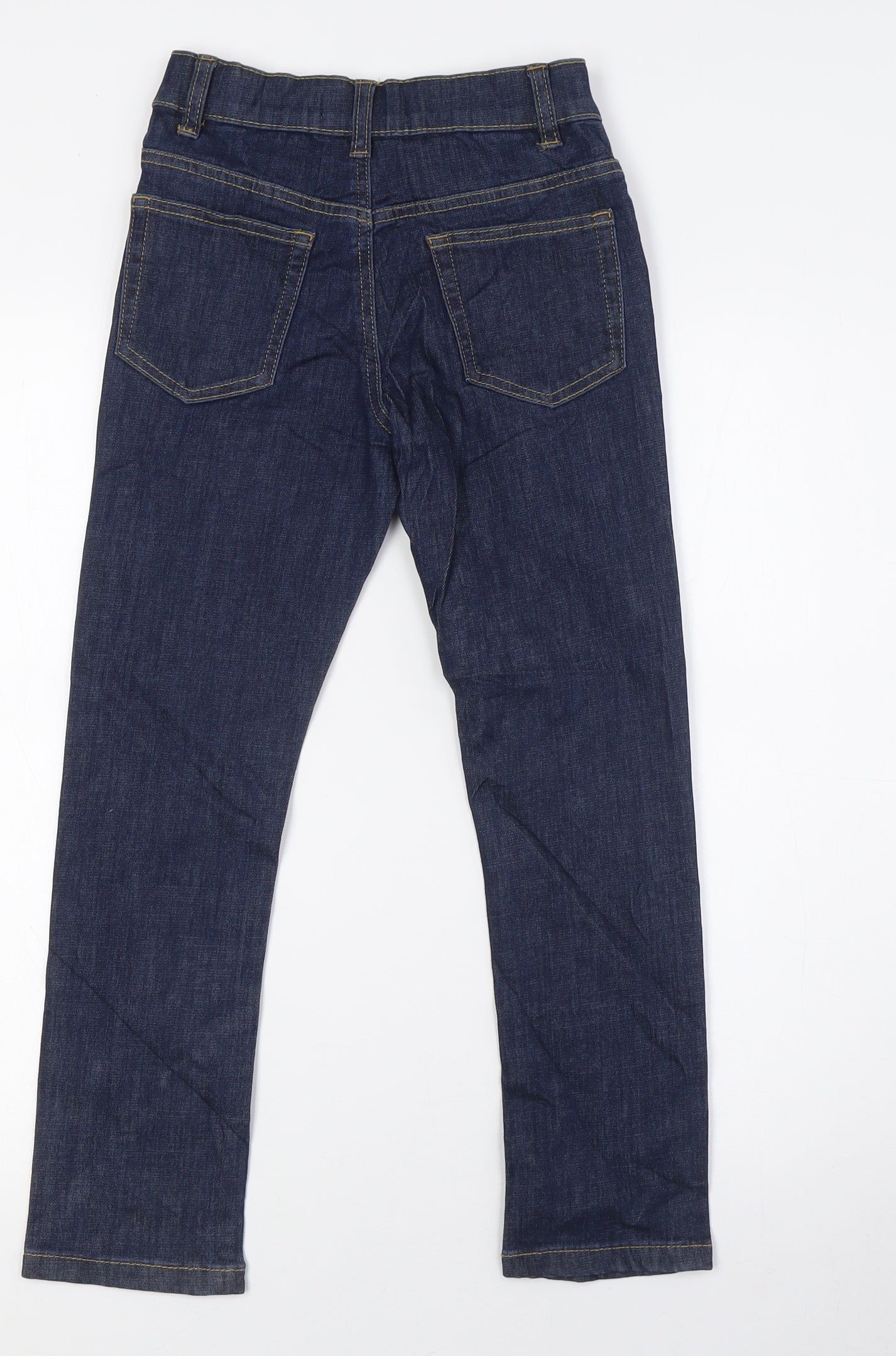 Marks and Spencer Boys Blue Cotton Straight Jeans Size 7-8 Years L23 in Regular Zip