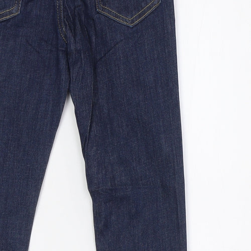Marks and Spencer Boys Blue Cotton Straight Jeans Size 7-8 Years L23 in Regular Zip
