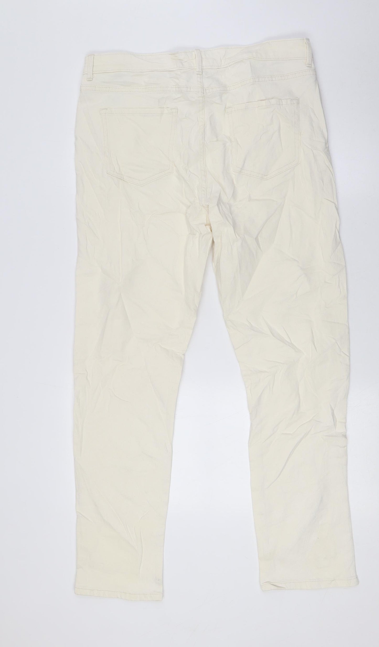 Marks and Spencer Womens Ivory Cotton Straight Jeans Size 14 L29 in Slim Zip