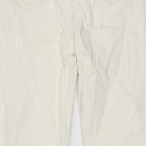 Marks and Spencer Womens Ivory Cotton Straight Jeans Size 14 L29 in Slim Zip