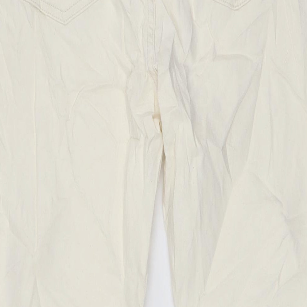 Marks and Spencer Womens Ivory Cotton Straight Jeans Size 14 L29 in Slim Zip