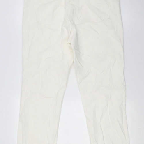 Marks and Spencer Womens White Cotton Trousers Size 14 L31 in Regular Zip