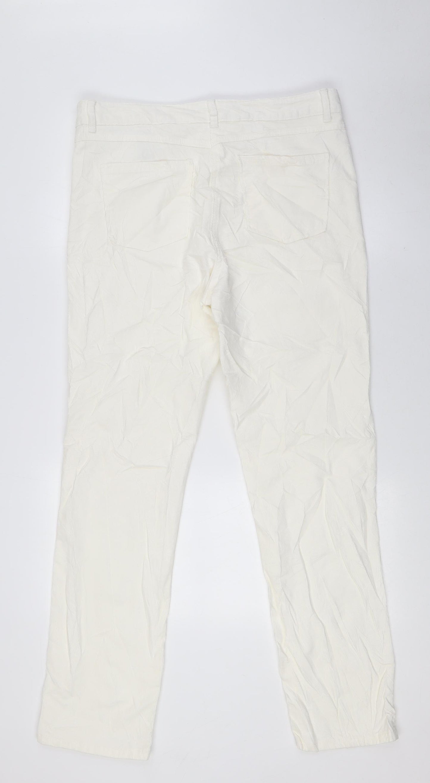 Marks and Spencer Womens White Cotton Trousers Size 14 L31 in Regular Zip