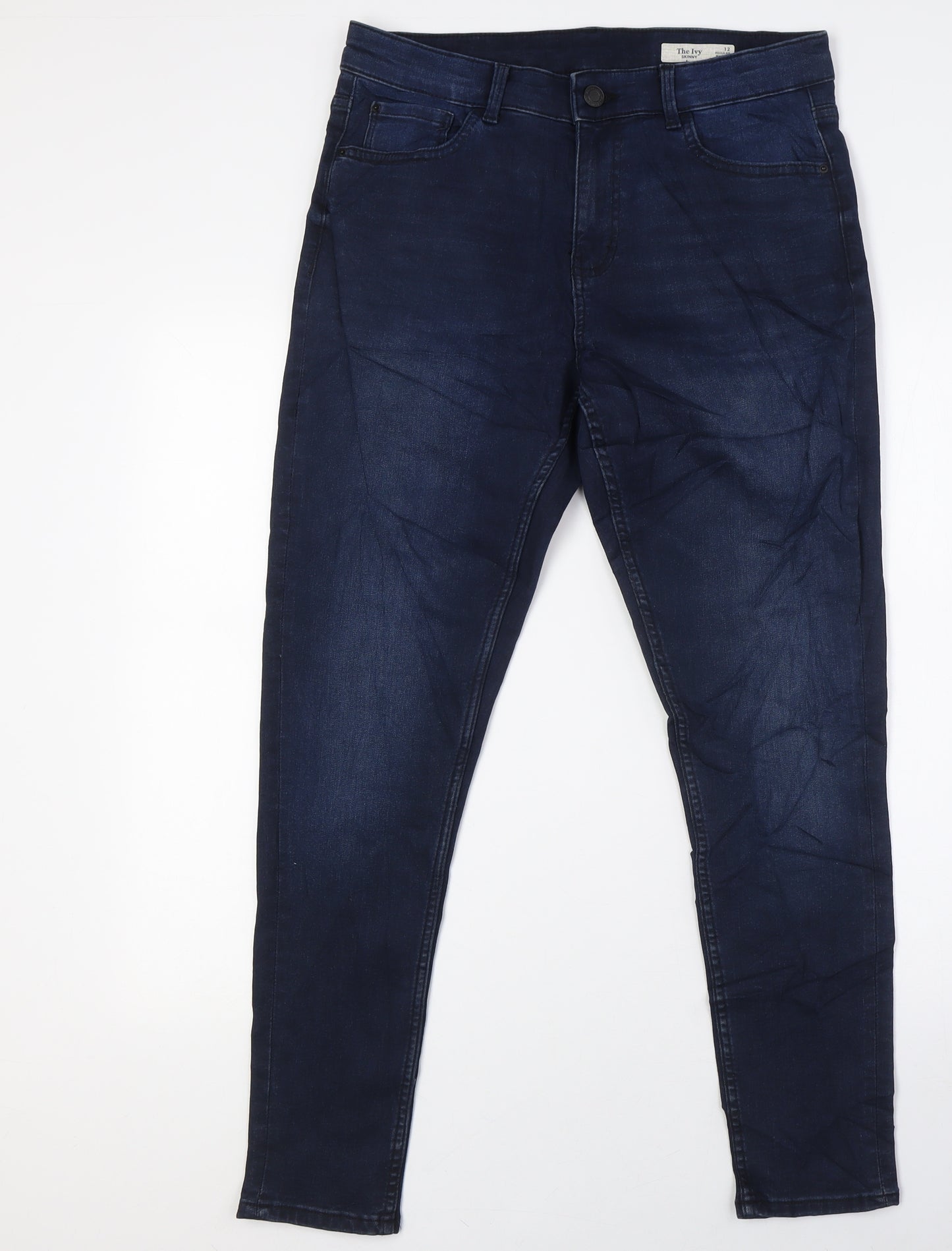 Marks and Spencer Womens Blue Cotton Skinny Jeans Size 12 L29 in Regular Zip