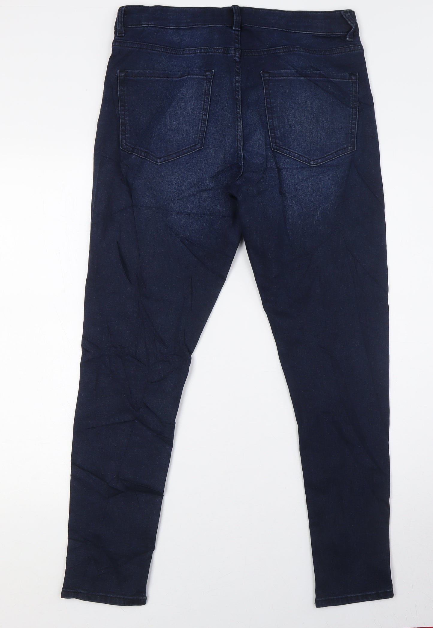 Marks and Spencer Womens Blue Cotton Skinny Jeans Size 12 L29 in Regular Zip