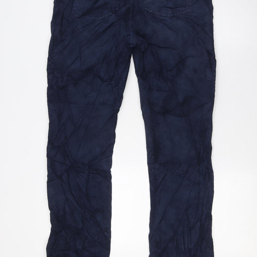 Marks and Spencer Womens Blue Cotton Trousers Size 14 L33 in Regular Zip